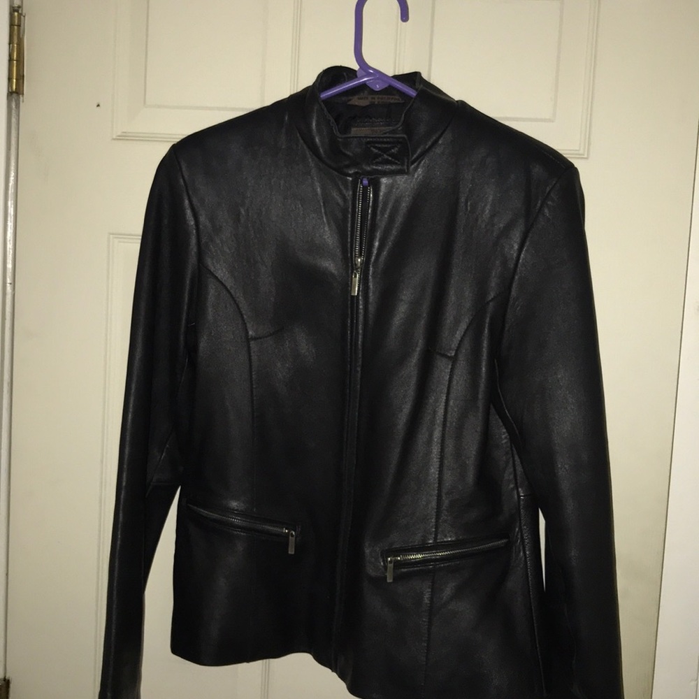 Medium black leather jacket for sale!